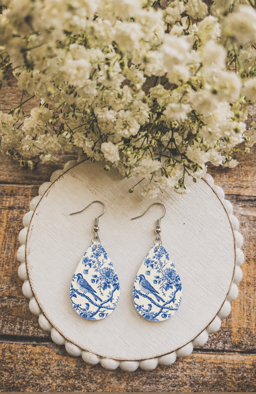 Beautiful Blue Songbird Teardrop Earrings