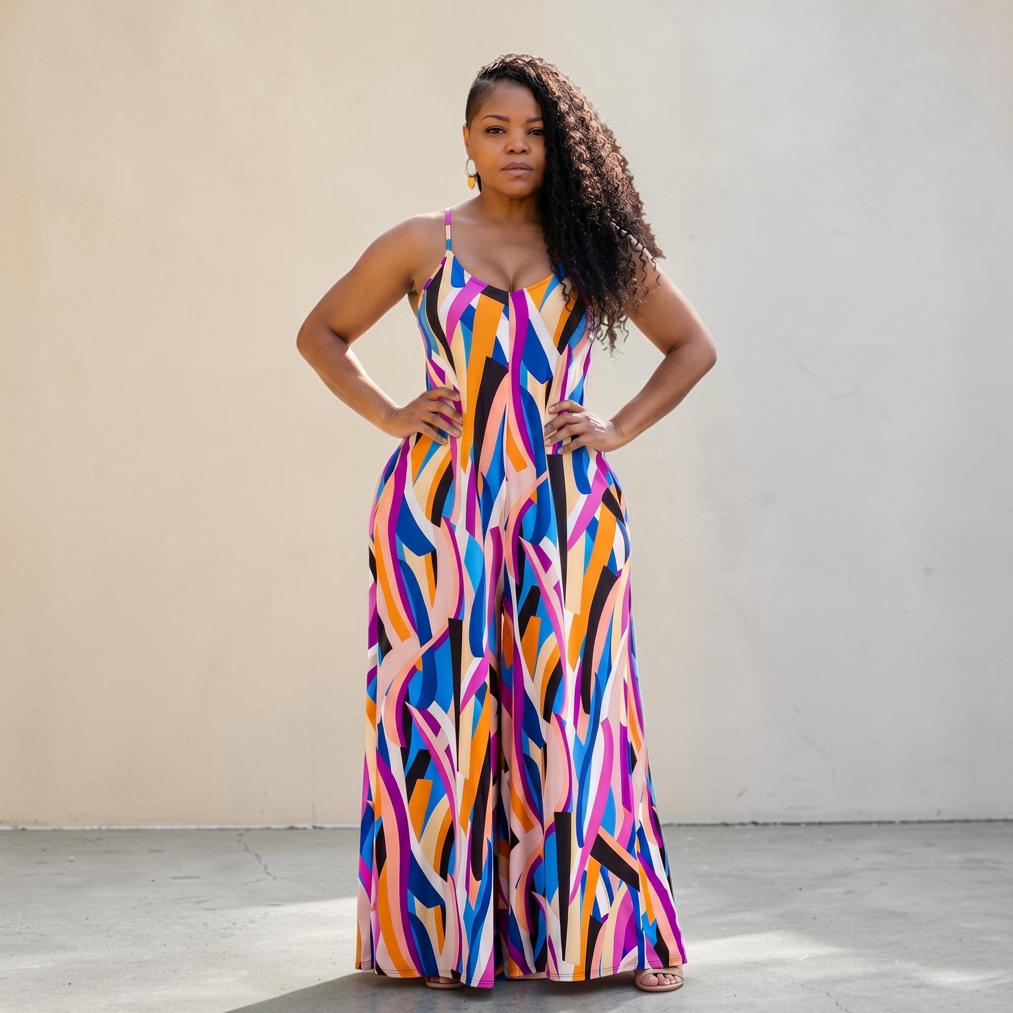 Women's Splash Of Color Wide leg Jumpsuit With Pockets