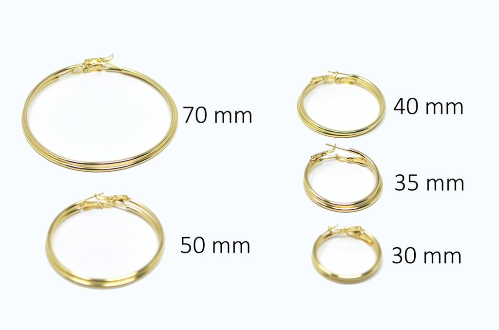 14K / 24K Gold Filled 20mm, 25mm, 30mm, 35mm, 40mm, 45mm, 50mm, 55mm, 60mm, 65mm, 70mm Minimalist Hinge Lock Hoop Earrings
