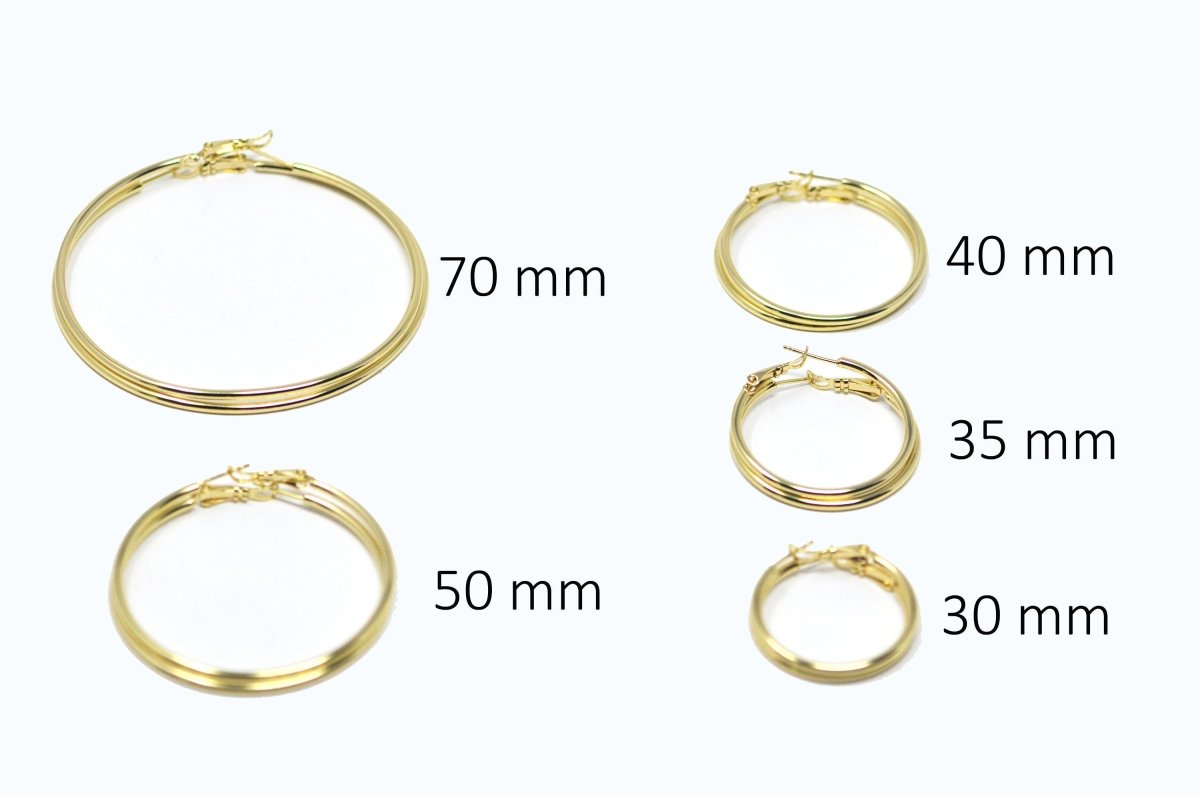 14K / 24K Gold Filled 20mm, 25mm, 30mm, 35mm, 40mm, 45mm, 50mm, 55mm, 60mm, 65mm, 70mm Minimalist Hinge Lock Hoop Earrings